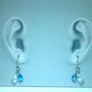 Silver Tear Drop Blue Topaz Fresh Water Earring